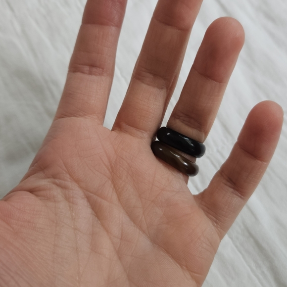 Handmade Jewelry - black onyx tiger's eye gemstone crystal boho y2k grunge hippie band ring set